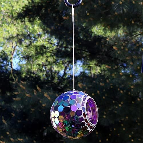 Sunnydaze 6-Inch Glass Mosaic Hanging Bird Feeder for Outdoors - Fly-Through Glass Bird Feeder for Cardinals, Jays, Finches and More - Iridescent Purple Mosaic — view 6