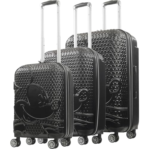 FUL Disney Mickey Mouse 3 Piece Rolling Luggage Set, Hardshell Suitcases with Spinner Wheels, 22/26/30 Inch, Black