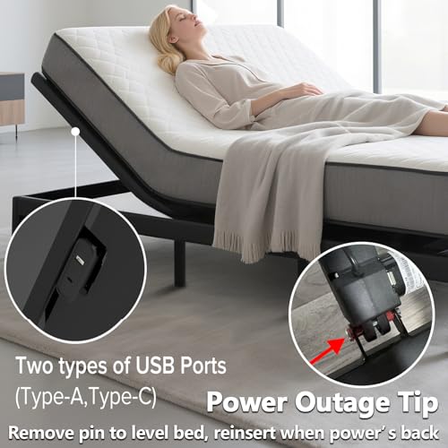 Image of Anwick Queen Adjustable Bed Frame with Remote, Adjustable Bed Base with Massage Head & Foot Incline, LED Light, USB Ports, Electric Bed Frame with Height-Adjustable Legs (Queen)