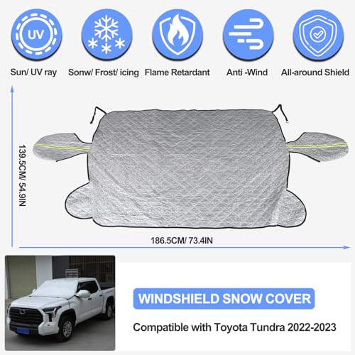 Image of Windshield Snow Cover Compatible with Toyota Tundra 2007-2024, Car Snow Cover, Front Windshield Sunshade, Exterior Windscreen Sun Shade, UV-Rays Sun Ice Snow Frost Protector, 4-Layer Windshield Cover