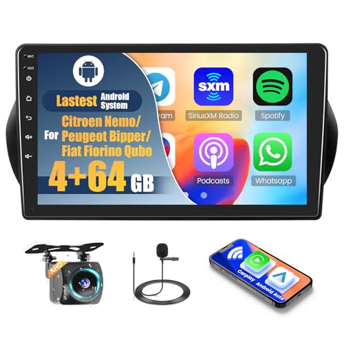 Inefala 4+64G Radio pour Citroen Nemo/Peugeot Bipper/Fiat Fiorino Qubo 2008-2017, 10'' Android 15 Ecran avec sans Fil Carplay Lien Miroir GPS Radio FM/RDS DSP...