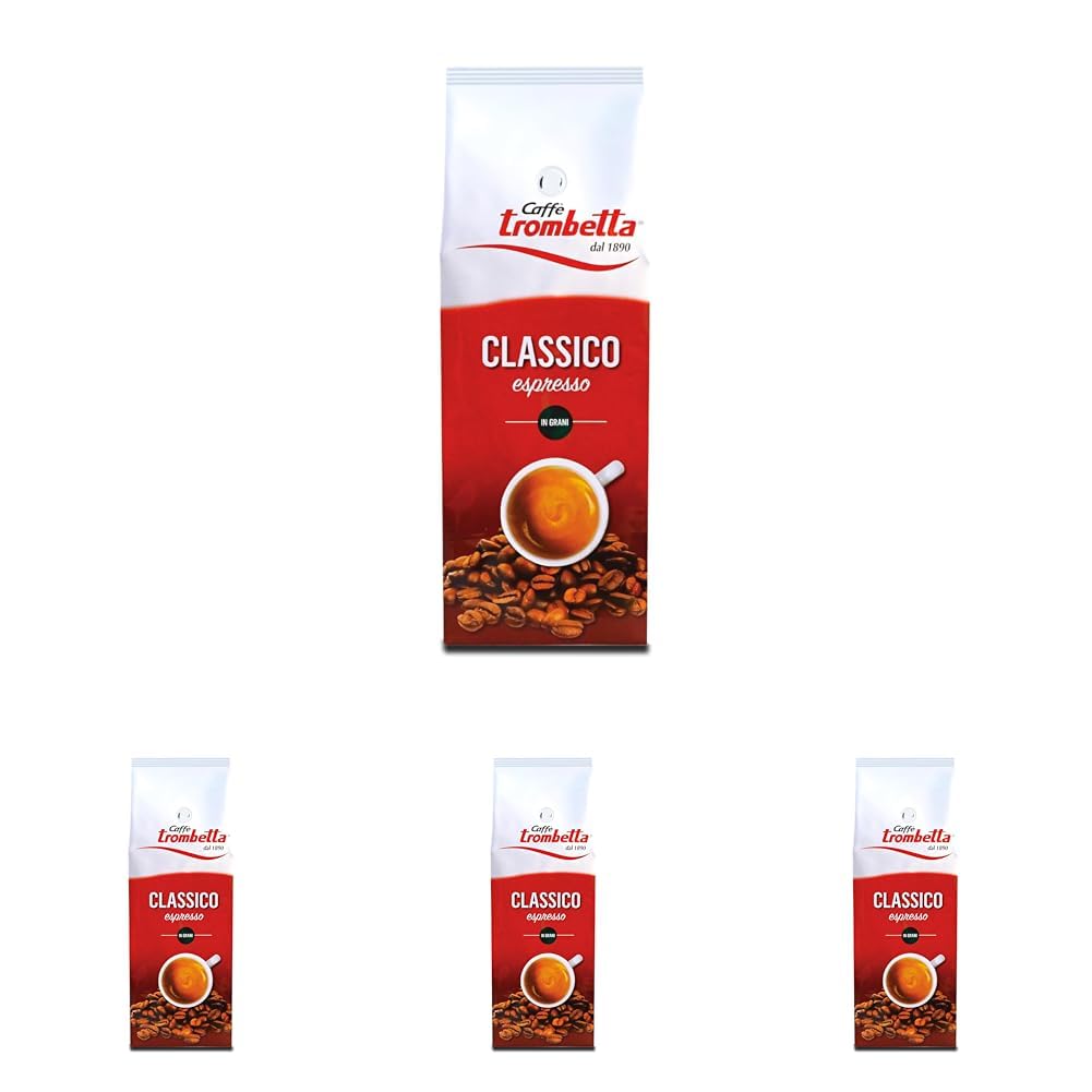 Caffè Trombetta Italien Kaffee Geröstete Kaffeebohnen, klassisch. Eine perfekte Harmonie zwischen Aroma und Körper - 1 kg (Packung mit 4)