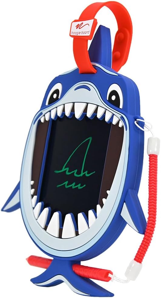Boogie Board Sketch Pals Clark the Shark 4” LCD Writing Tablet for Kids – Reusable Mess-Free Drawing Pad with Tethered Stylus – Clip-On Travel Doodle Board Toy – Ages 3+