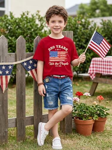 Image of AMWIPE Boys Girls USA Shirt Kids 250 Anniversary USA Shirts American Flag Tshirt 4th of July Outfits Cute Patriotic Top 6-14y