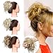 SEGO Tousled Updo Messy Bun Hair Piece Scrunchies Synthetic Wavy Bun Extensions Rubber Band Elastic Scrunchie Chignon Instant Ponytail Hairpiece for Women #18H613 Ash Blonde Highlights with Bleach Blonde