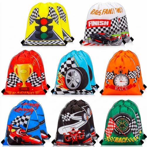Capoda 16 peças de sacolas de lembrancinhas de festa de carro de corrida, mochila colorida para carros de corrida, sacolas de doces para meninos, tema de carro de corrida, artigos de aniversário,