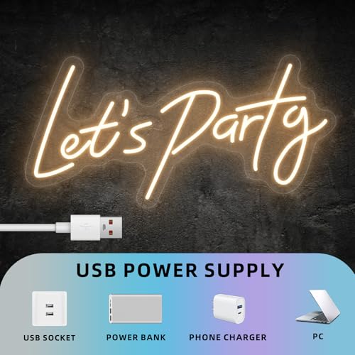 Image of Lets Party Neon Sign for Party Wall Decor, 16.5x8.4 inch Compact Neon Party Decorations LED Glow Lights Supplies Accessories, Warm White