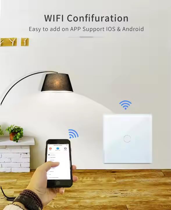 Image of QNQ SMART WiFi TOUCH SWITCH 1 GANG (20 amps) 4000 WATTS /SWITCH GLASS :SUITABLE FOR A /C. WATER HEATER. Home Automation. fits in 2 module concealed board (BLACK)