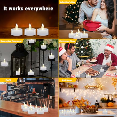 Image of LED Tea Lights - 36 Pack Flameless Battery Operated Candles, 200+ Hours Flickering Warm White, Realistic Fake Tealights for Weddings, Home Decor, Parties, and Sweetest Day