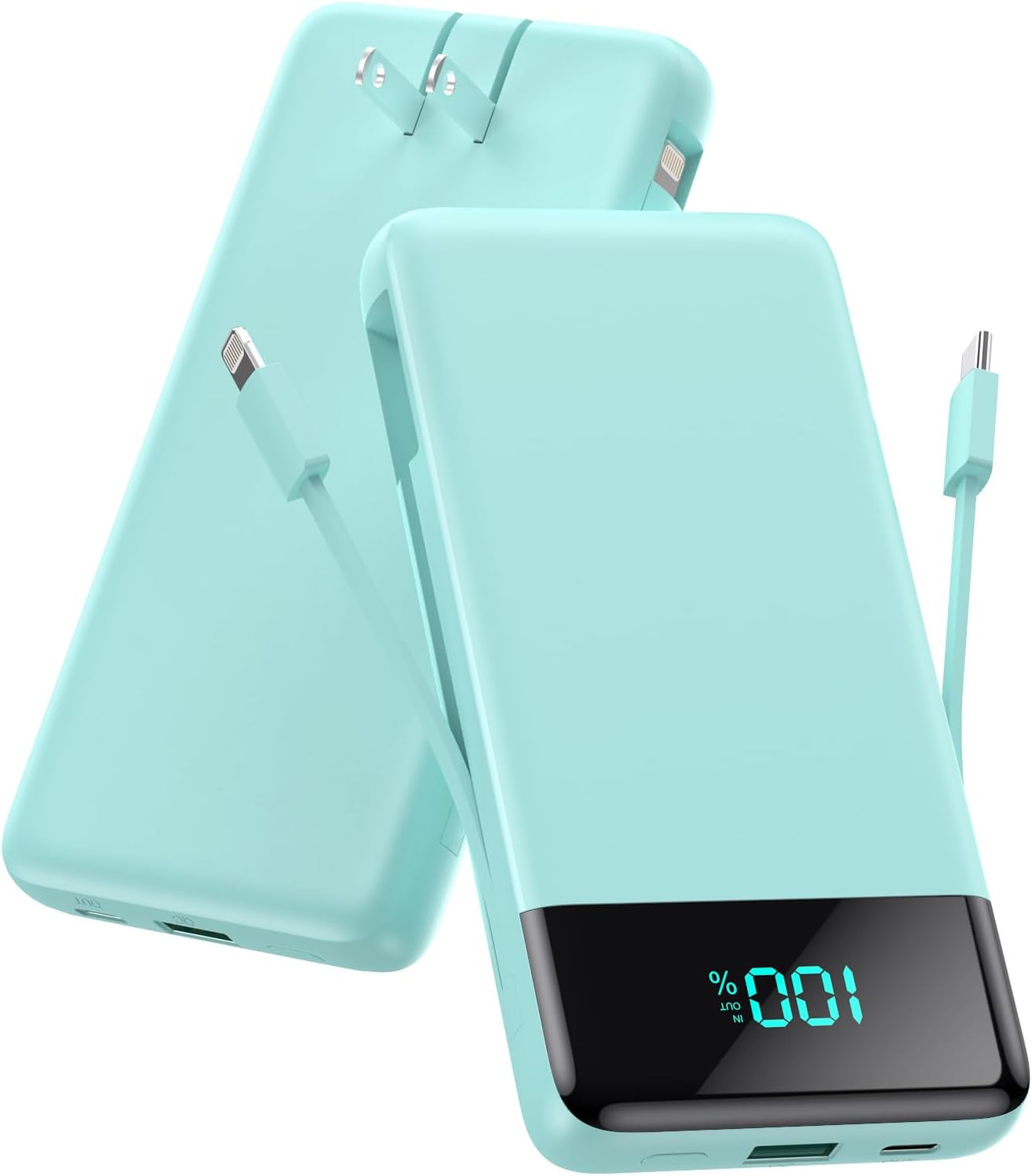 Portable Charger for iPhone with Built in Cables and Wall Plug,Upgraded 13800mAh Fast Charging USB C Power Bank,4 Outputs Travel Essential Battery Pack Compatible with iPhone 15/14/13/12,Samsung-Green