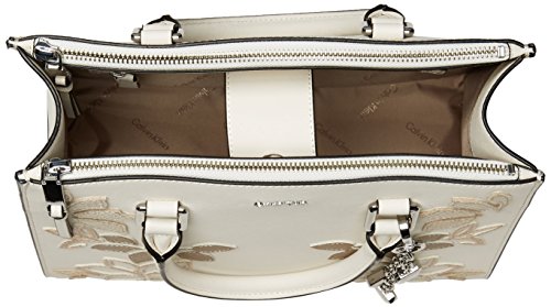 Calvin Klein Womens Calvin Klein Logan Saffiano Leather Floral Applique Satchel, White Combo, One Size #TOP4