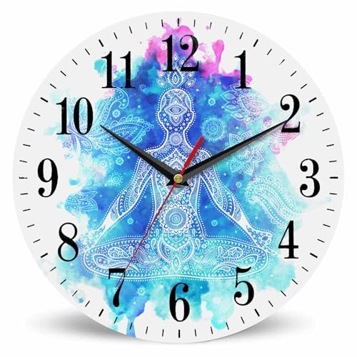 Mxocom Yoga Wall Clock Mandala Energy Buddha Meditation Paisley Petal