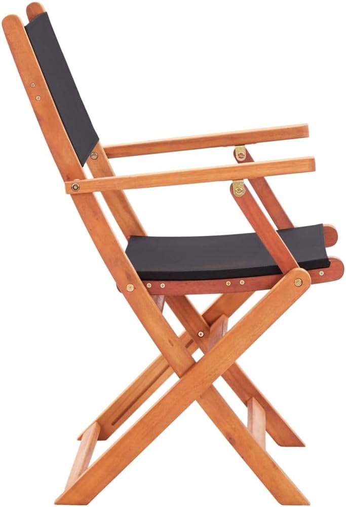 Outdoor Patio Sling Chair Garden Set of 4, Black Textilene Fabric & Natural Eucalyptus Wood, Foldable Design for Balcony Deck, Comfortable Outdoor Seating