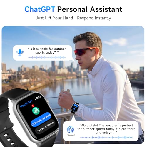 AOC AI Smart Watch for Men Women Answer/Make Calls, Built-in ChatGPT, 1.96" HD AMOLED Screen Fitness Watch with Heart Rate Monitor Sleep Monitor, 100+ Sports Trackers Step Counter (Silver) - Image 2