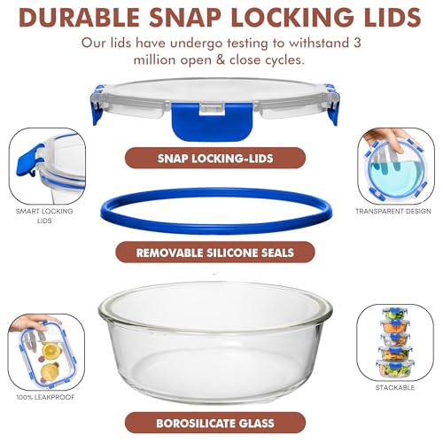 Image of Razab 30 PC Glass Food Storage Containers with Lids - Reusable Glass Meal Prep Containers for Lunch and Leftovers - Airtight & Leakproof Snap Locking Lids - Oven, Freezer, Microwave, Dishwasher Safe