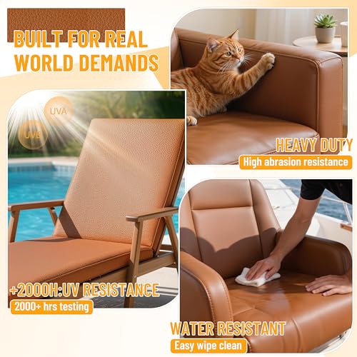 Meneng Marine Vinyl Faux Leather: Brown 54\"x36\" Grain Upholstery Fabric Leather for Furniture Sofa Recover - Waterproof & Scratch-Resistant Vinyl Repair Material for Boat Seats Car Interior