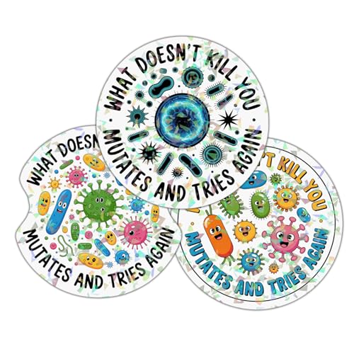 (3 Pcs) What Doesn’t Kill You Mutates and Tries Again Holographic Stickers – Funny Science Vinyl Decals for Laptop, Water Bottle, Car, Biology Meme Gift for Doctors, Nurses, Scientists 3 Inches