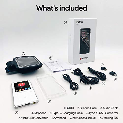 MP3 Player, 16GB Player with Bluetooth 4.2, Music Player with FM Radio, One Click Recording, 2.4" Screen, Built-in Speaker, HiFi Lossless Sound, Support up to 128GB(Earphone, Sport Armband) - Thumbnail 7