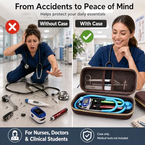 Image of ALKOO Stethoscope Case for 3M Littmann Classic III /Cardiology IV, Brown | for MDF Acoustica Stethoscopes, for Nurses, Doctors, Nursing School Essentials, Students, Clinic, EMS, Travel, Hard Bag Only