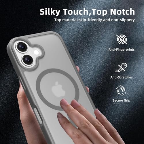 Image of Elzzi Magnetic for iPhone 17 Case, [Full Camera Protection] [Compatible with Magsafe] [Translucent Matte] Shockproof Protective Phone Case for Men & Women - Grey