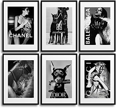 MONOKO® Wall Pictures Living Room Modern Black White Pictures Bedroom Coco Poster Set 6 x A4 without Frame