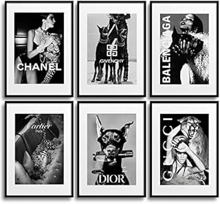 MONOKO® Wall Pictures Living Room Modern Black White Pictures Bedroom Coco Poster Set 6 x A4 without Frame