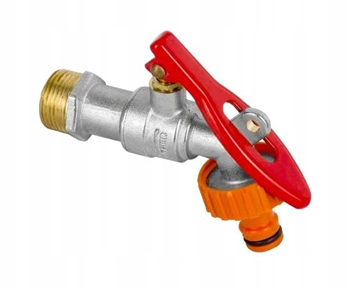 Armar Trading Ltd Red 1/2" Garden Lever Tap Valve With Handle And Metal Hose Plug Outdoor Bib Tap Bsp Thread