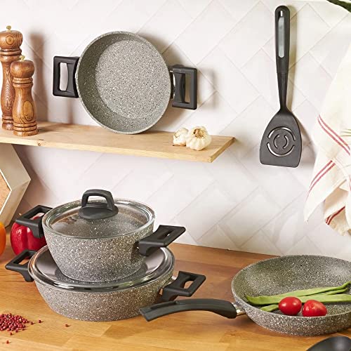 Cooking Pot, Frying pan,8 Parts Cookware Set Granite Looking Plated Fireproof Non-Stick Anti-Scratch long-lasting - Image 2