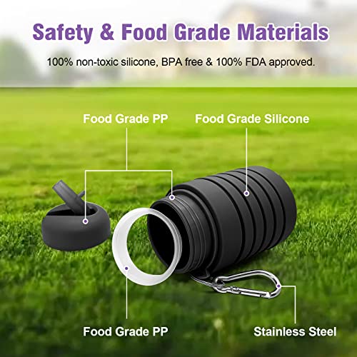 Luuttle 20Oz Black Collapsible Silicone Water Bottle - Reuseable Water Bottles For Sports Gym Travel Essentials Camping Hiking Lightweight #TOP2