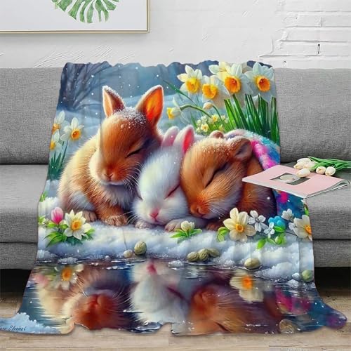 Couverture lapin impression 3D plaid lit microfibre douce 127x152cm