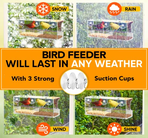 Window Bird Feeders With Strong Suction Cups, Clear Window Bird Feeder For Outside - Transparent Bird House, Balcony Glass Mount, Acrylic Cat, Kids & Elderly Viewing Clear Bird Feeder For Window Perch #TOP4