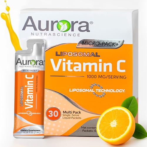 Aurora Nutrascience Liposomal Liquid Vitamin C - Healthy Immune Support Supplement for Adults Sugar Free 1000 mg per Serving Vegan Gluten Free Non-GMO - 30 Single Serve Packets Orange