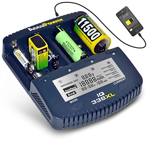 AccuPower Chargeur de Piles Rondes NiCd, NiMH, Li-ION IQ338XL