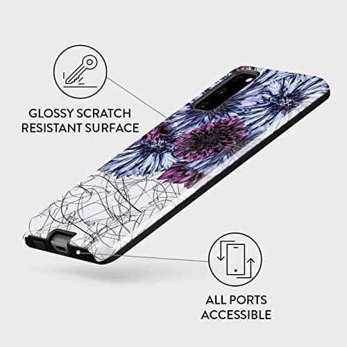 Burga Phone Case Compatible With Samsung Galaxy S20 Fe - Hybrid 2-Layer Hard Shell + Silicone Protective Case -Dazzling Purple Dahlia Floral Print Pattern - Scratch-Resistant Shockproof Cover #TOP2