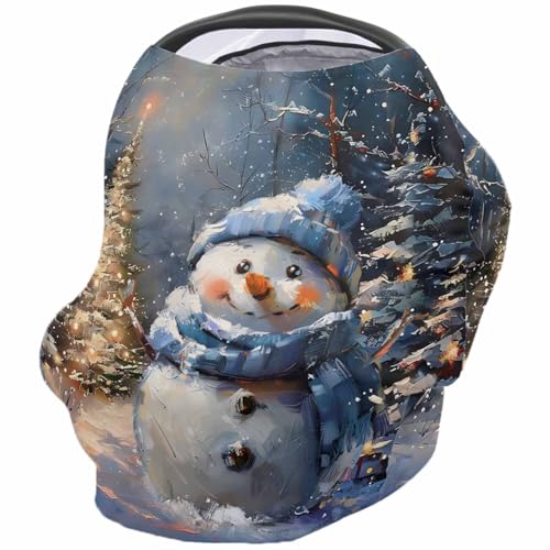 Nursing Cover for Breastfeeding Scarf, Oil Painting Winter Snowman Christmas Tree Baby Car Covers Super Soft Multi Use for Canopy Shopping Cart Cover Blanket Stroller Cover