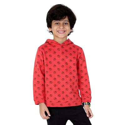 The Mom Store Printed Cotton Full Sleeves Hoodie for Boys| 100% Cotton with Brushed Fleece | Kids Winter wear | Cute Pri
