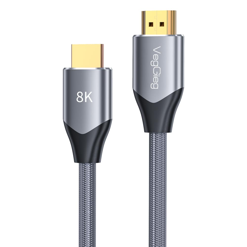 VegGieg - V-H403-8K HDMI Cable 48Gbps 6.6FT/2M - Braided Cord-4K@120Hz 8K@60Hz DTS:X - HDCP 2.2 & 2.3 - HDR 10 Compatible with TV/PS5/HDTV/Blu-ray (V-H403)