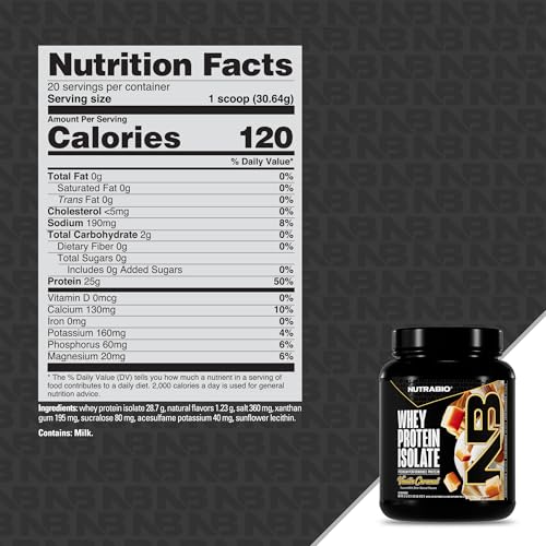 Image of NutraBio 100% Whey Protein Isolate Protein Powder, 25g Protein with Complete Amino Acid Profile, Non-GMO, Soy & Gluten Free, Low Carb, Low Calorie Whey Protein Powder, Vanilla Caramel, 20 Servings