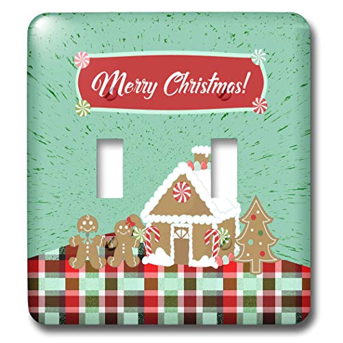 3dRose Gingerbread People & House on Plaid, Merry double toggle switch