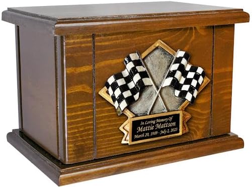 Car Racing Funeral Cremation Urn, Large Size Memorial Wooden Urn with Personalization