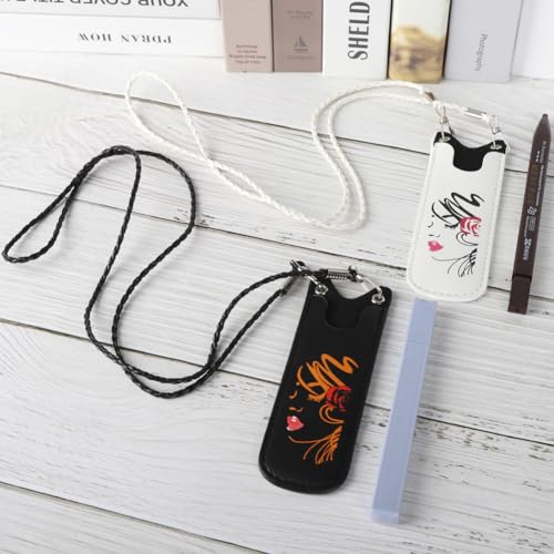 Image of 2PCS PU Pouch with Long Lanyard for Pen Batteries and Pen (White + Black) (Black + Brown) (White + Black)