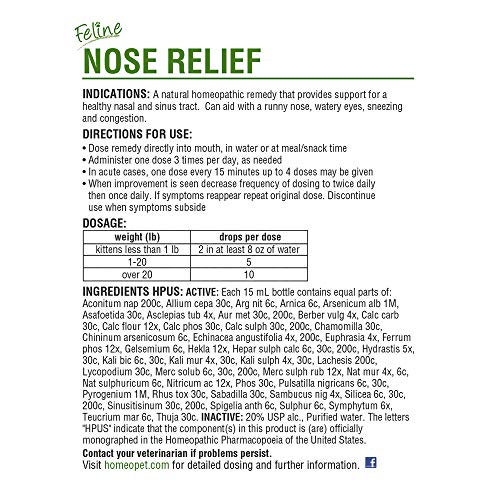 HomeoPet Feline Nose Relief Natural Pet Medicine, Nasal and Sinus-Tract Support for Cats of All Ages, 15 Milliliters - Image 5