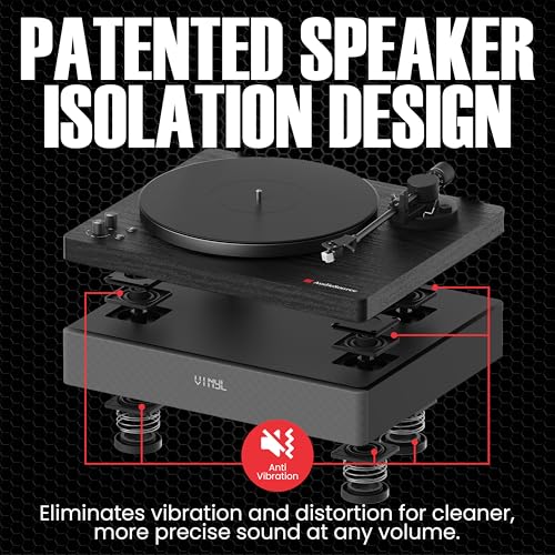 Image of AudioSource Vinyl Record Player, 120W All-in-one Turntable with 2.1 Channel Built-in Speaker, Bluetooth 5.4, Built-in Subwoofer, High Fidelity 2-Speed Belt Drive, Patented Isolation System, Black