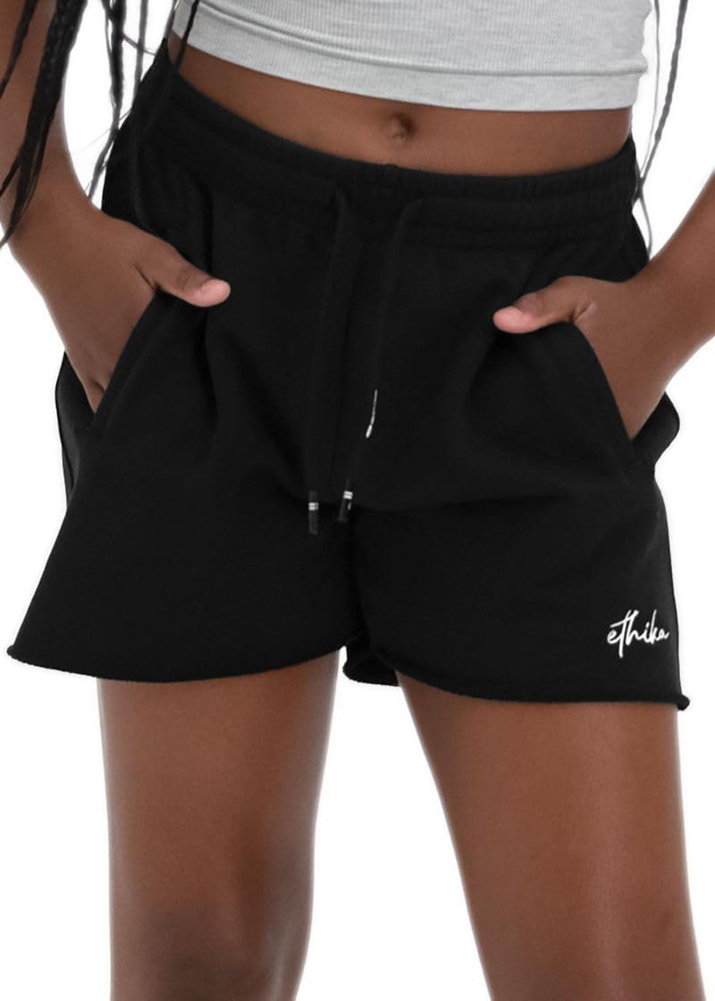 Ethika Girl's Raw Edge Sweat Short | Black