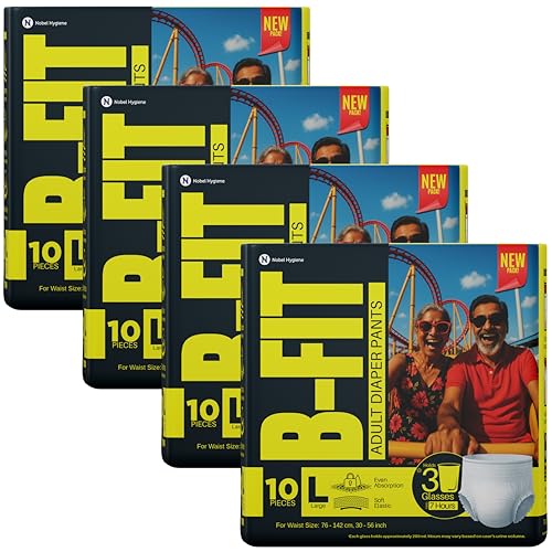 Image of B-Fit Regular Adult Diaper L Size Pants | 40 Count (Large) | Waist 30-56 inch | Unisex | Leakproof | Even Absorption | Long Protection hours | Brief-Like Fit & Soft Elastic Waist