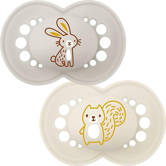 MAM Original Colours of Nature Soother 6+ (Bunny and Squirrel), Matt Baby Soother Set for Six Months+, MAM Soother Pack with Woodland Designs, Soother Pack with MAM Teats