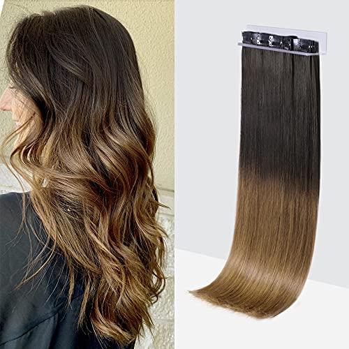MaxFull Brown Ombre Ombre Seamless Clip In Hair Extensions With Skin Weft, Invisi-PU Remy Hair Extensions Clip In Human Hair, 7Pcs, 18Inch, 110g