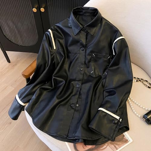 Veste bomber surdimensionnee similicuir retro Y2K fermeture zippee