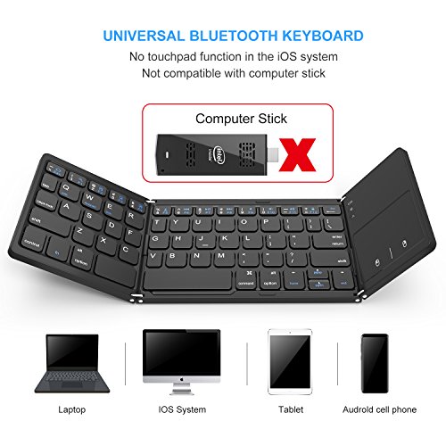 Foldable Bluetooth Keyboard, Jelly Comb Dual Mode Bluetooth & USB Wired Rechargable Portable Mini BT Wireless Keyboard with Touchpad Mouse for Android, Windows, PC, Tablet-Black - Thumbnail 4