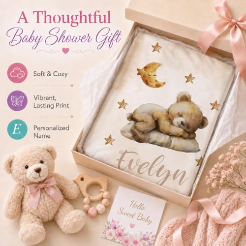 Image of Personalized Baby Blanket for Girls, Custom Nursery Blanket with Name, 30 x 40 Inch Soft Minky Blanket for Baby Toddlers, Newborn Print 01